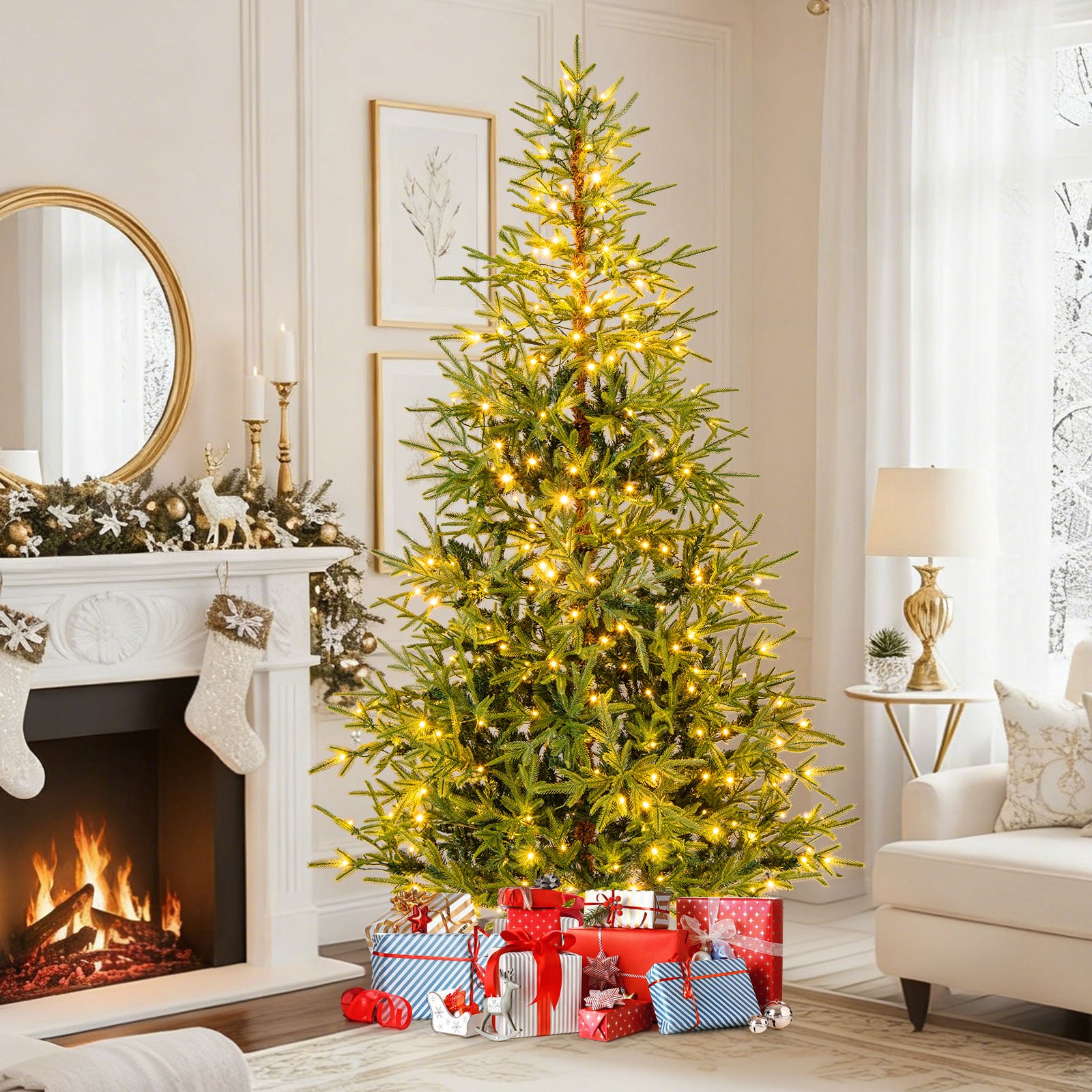 7 FT Pre-Lit Artificial Christmas Tree, Green Christmas Tree at Gallery Canada