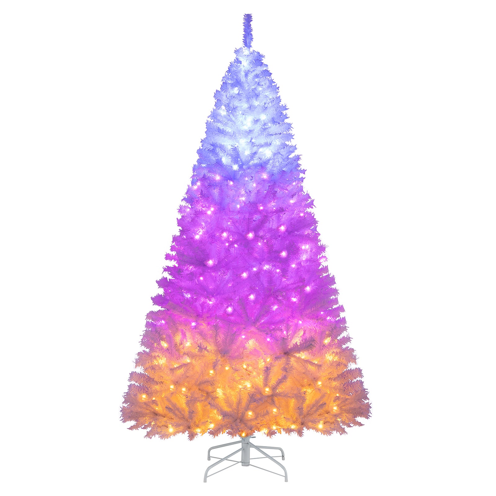 7 Feet Pre-Lit Artificial Christmas Tree, Hinged, 11 Lighting Modes, White Christmas Tree White at Gallery Canada