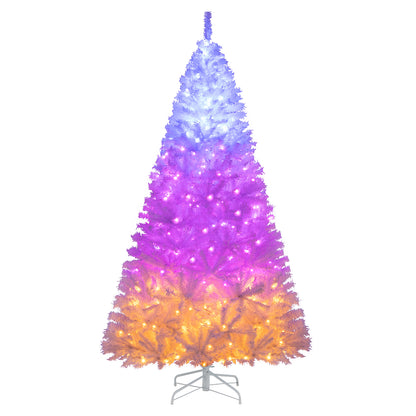 7 Feet Pre-Lit Artificial Christmas Tree, Hinged, 11 Lighting Modes, White Christmas Tree White at Gallery Canada