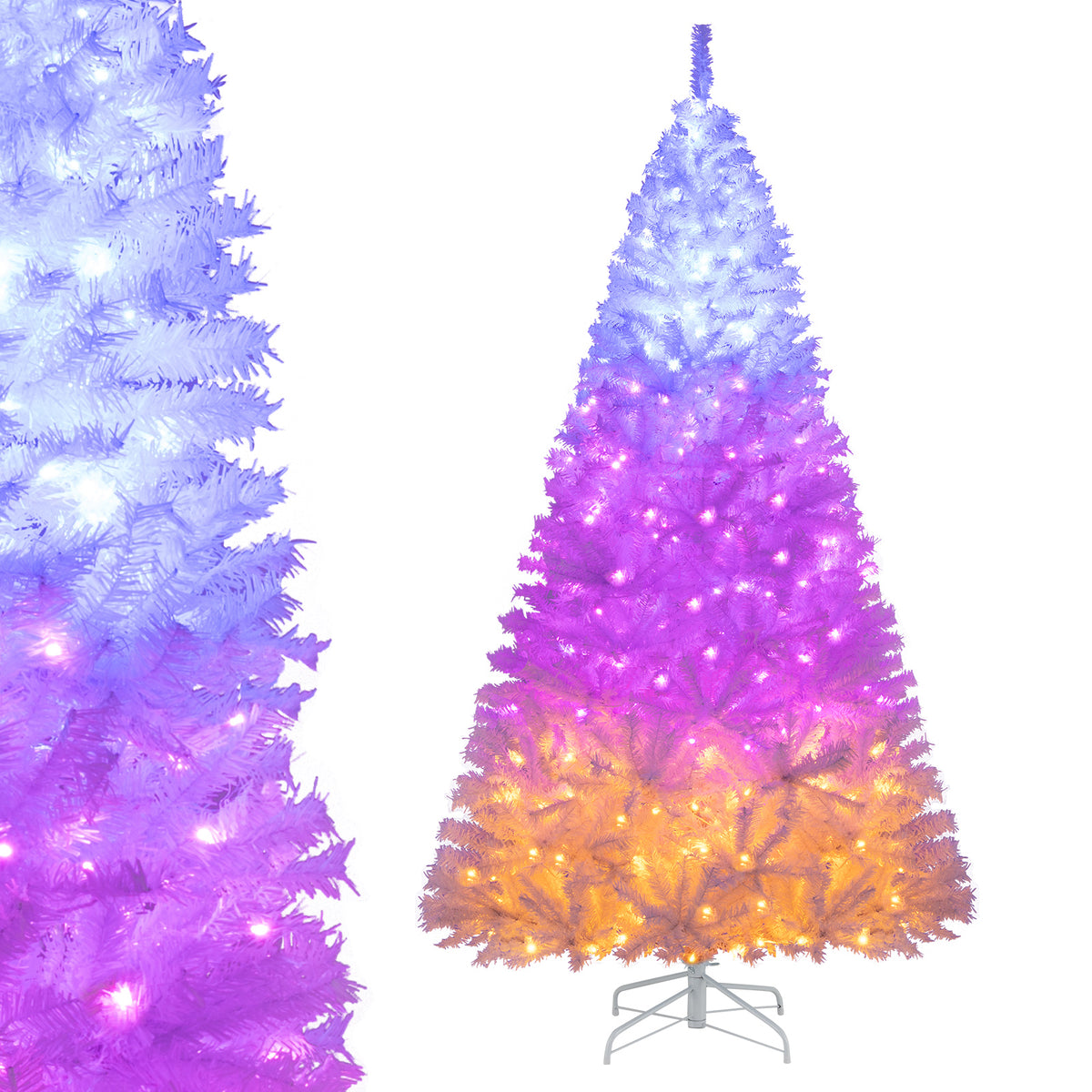 7 Feet Pre-Lit Artificial Christmas Tree, Hinged, 11 Lighting Modes, White Christmas Tree at Gallery Canada