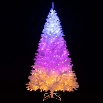 7 Feet Pre-Lit Artificial Christmas Tree, Hinged, 11 Lighting Modes, White Christmas Tree at Gallery Canada