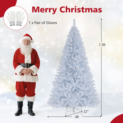 7 Feet Pre-Lit Artificial Christmas Tree, Hinged, 11 Lighting Modes, White Christmas Tree at Gallery Canada