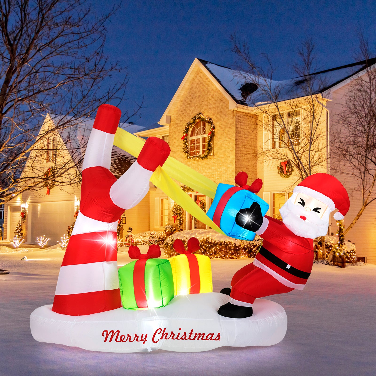 7 Feet Santa With Slingshot, LED Lights Outdoor Decoration, Red Christmas Inflatables at Gallery Canada