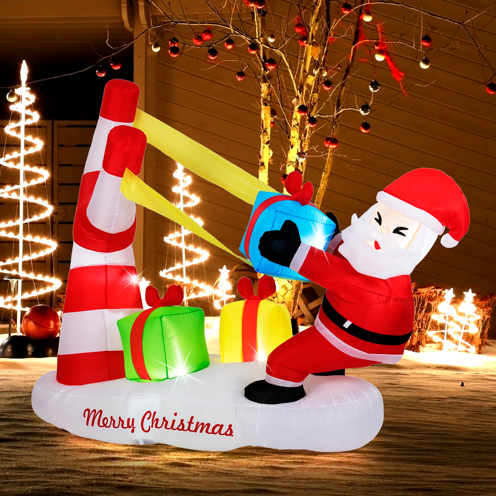 7 Feet Santa With Slingshot, LED Lights Outdoor Decoration, Red Christmas Inflatables at Gallery Canada