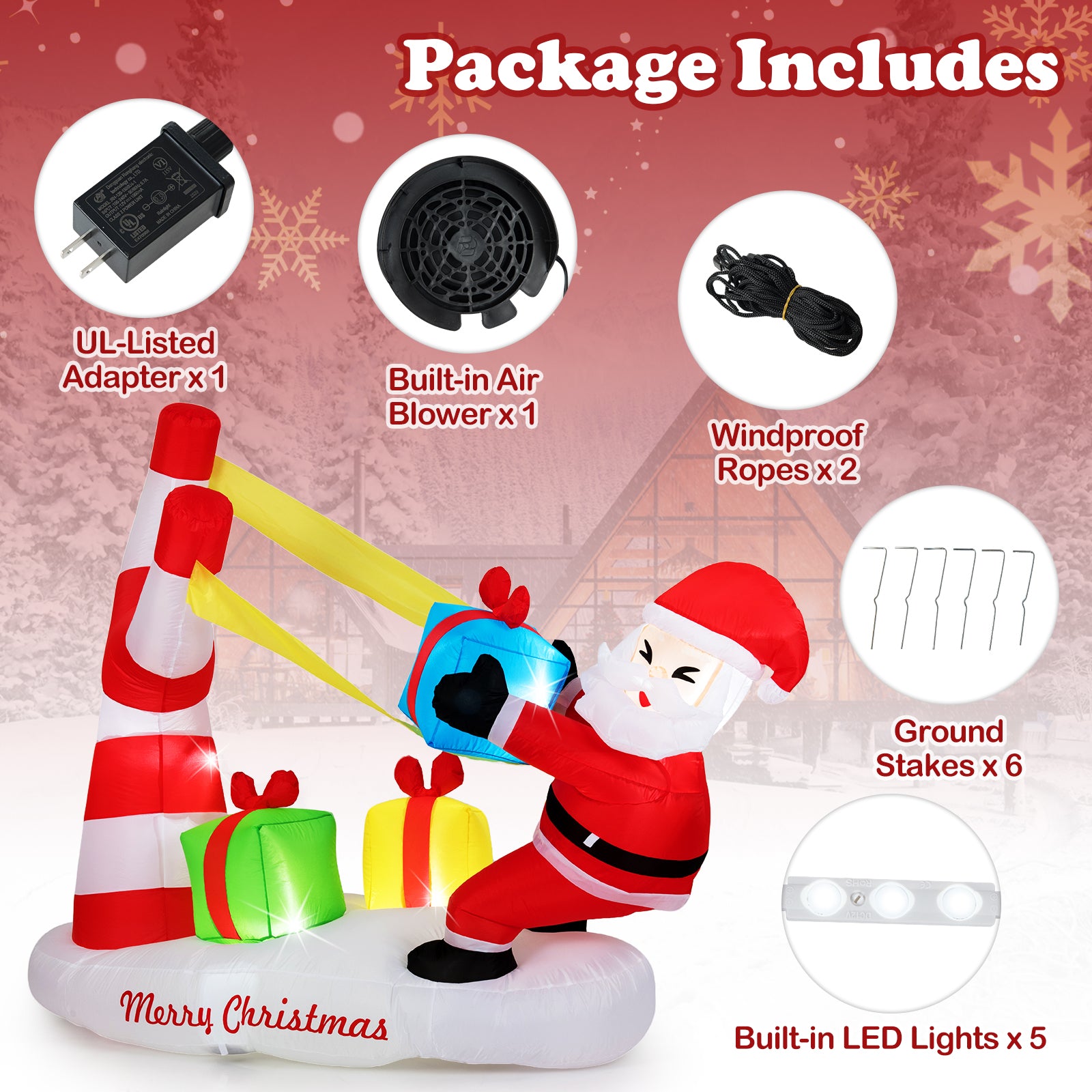 7 Feet Santa With Slingshot, LED Lights Outdoor Decoration, Red Christmas Inflatables at Gallery Canada