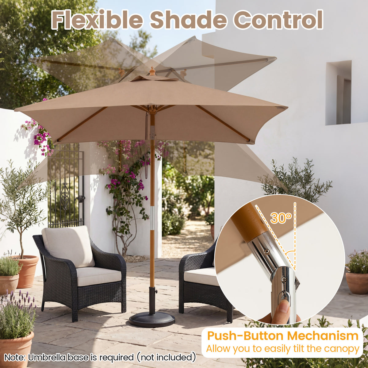7 Ft Outdoor Rectangular Patio Umbrella, 3 Heights, Coffee Outdoor Umbrellas at Gallery Canada