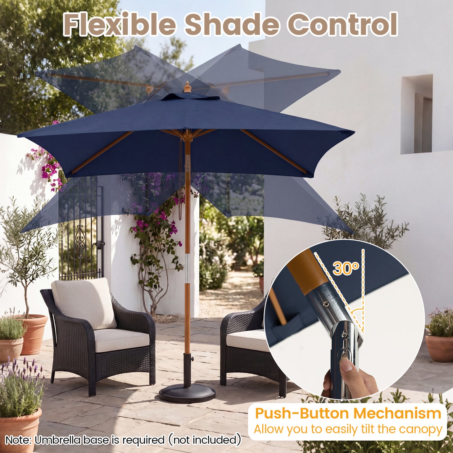 7 Ft Outdoor Rectangular Patio Umbrella, Navy Outdoor Umbrellas at Gallery Canada