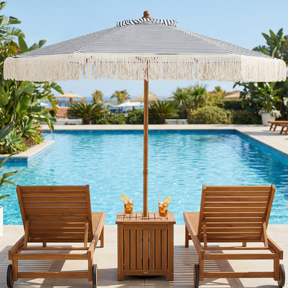 7 Feet Patio Umbrella, Sun-Protective Beach Umbrella With Fringe Tassel, Blue Outdoor Umbrellas at Gallery Canada