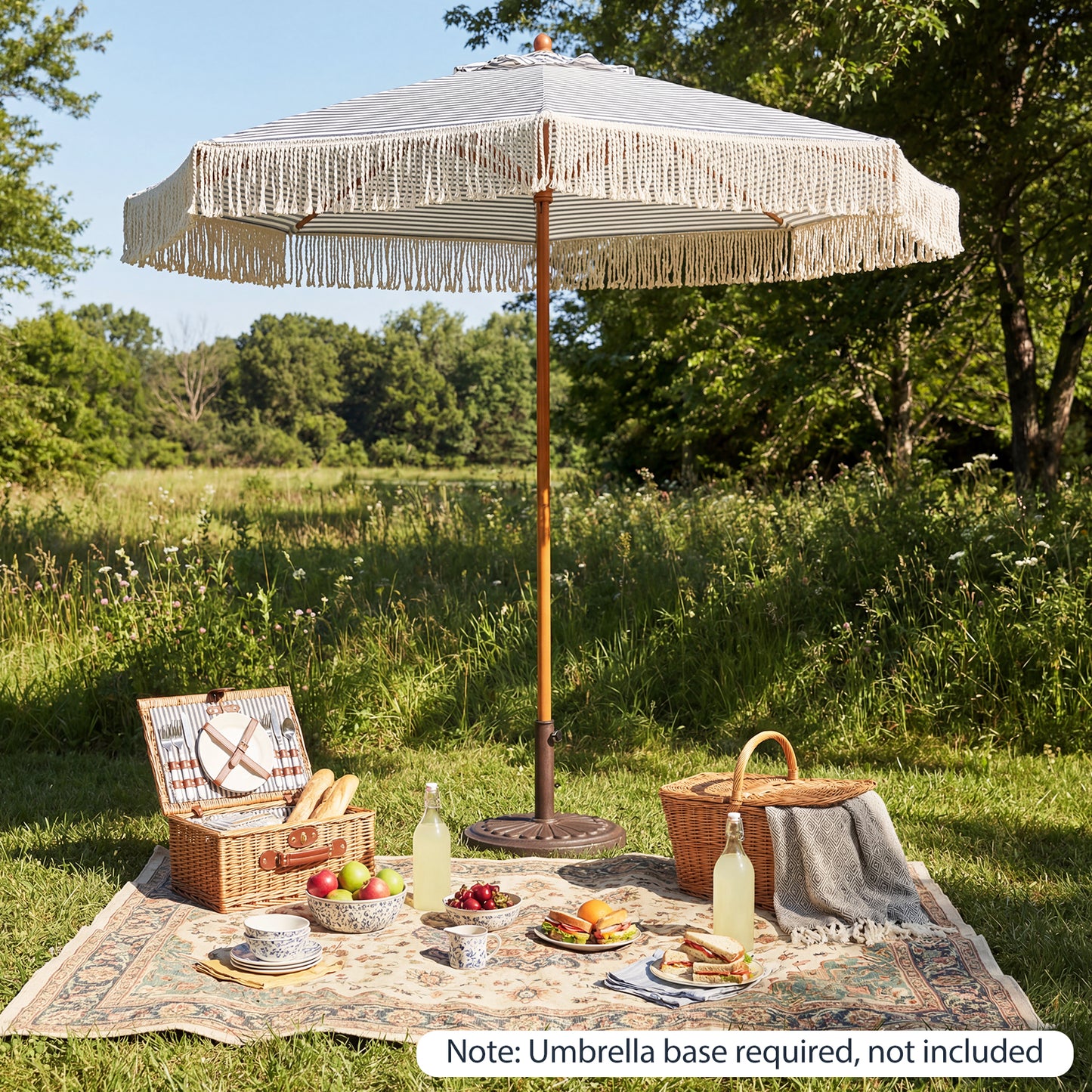 7 Feet Patio Umbrella, Sun-Protective Beach Umbrella With Fringe Tassel, Blue Outdoor Umbrellas at Gallery Canada