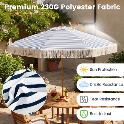7 Feet Patio Umbrella, Sun-Protective Beach Umbrella With Fringe Tassel, Blue Outdoor Umbrellas at Gallery Canada