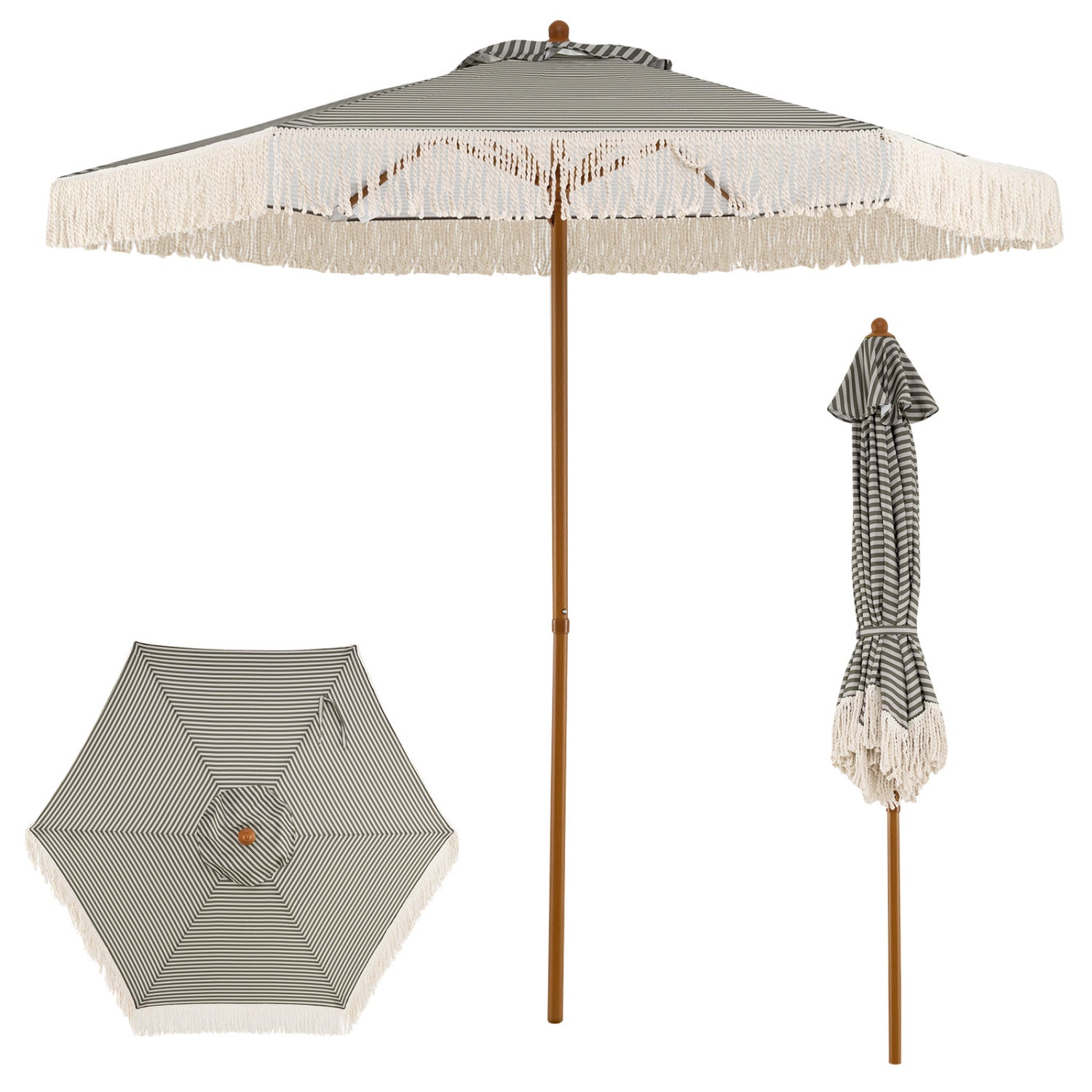 7 Feet Patio Umbrella, Sun Protective Beach Umbrella With Fringe Tassel, Green Outdoor Umbrellas Green at Gallery Canada