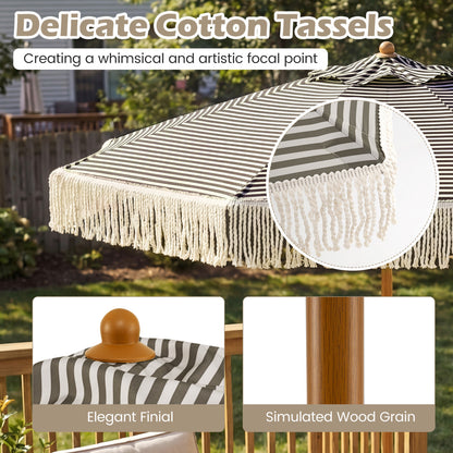 7 Feet Patio Umbrella, Sun Protective Beach Umbrella With Fringe Tassel, Green Outdoor Umbrellas at Gallery Canada