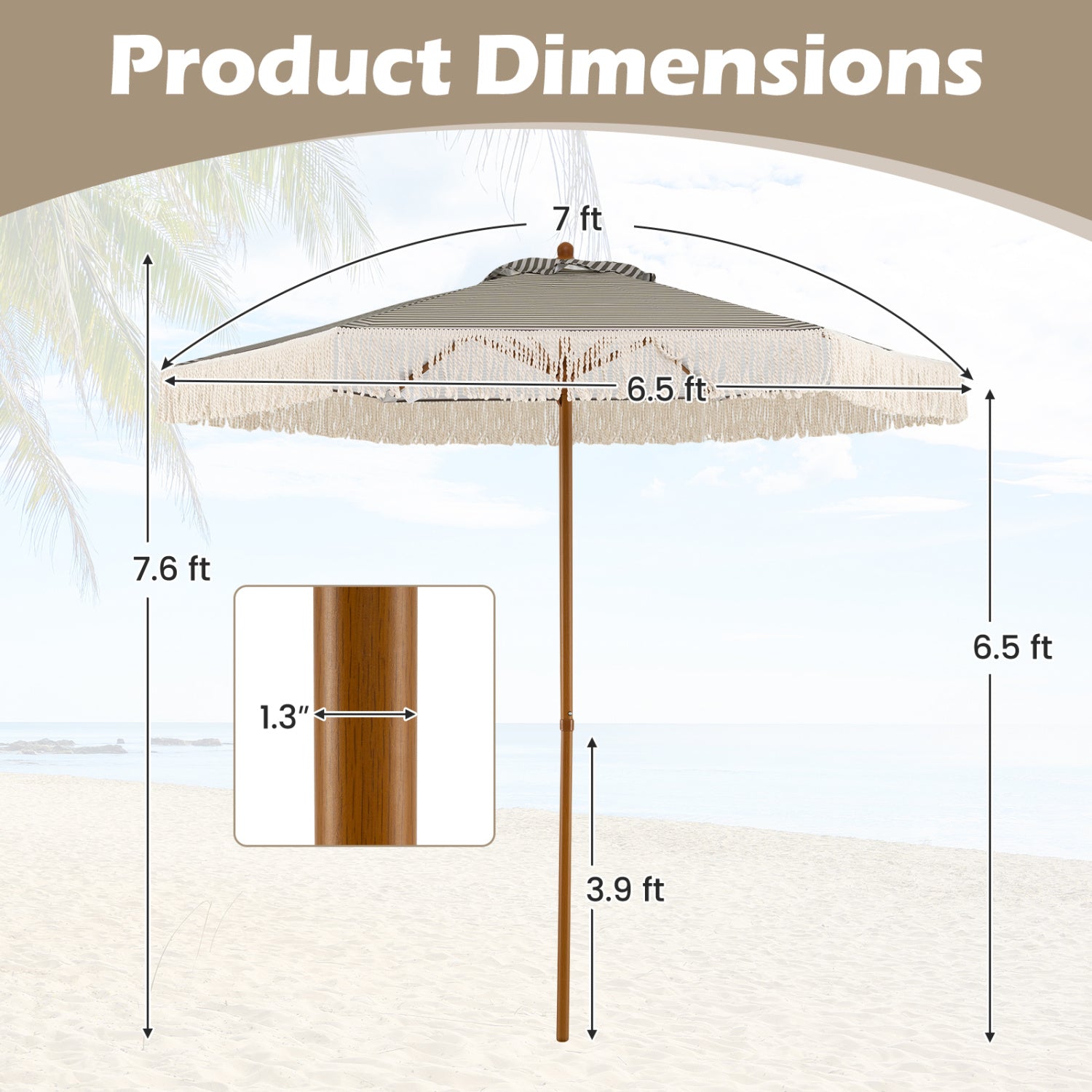 7 Feet Patio Umbrella, Sun Protective Beach Umbrella With Fringe Tassel, Green Outdoor Umbrellas at Gallery Canada