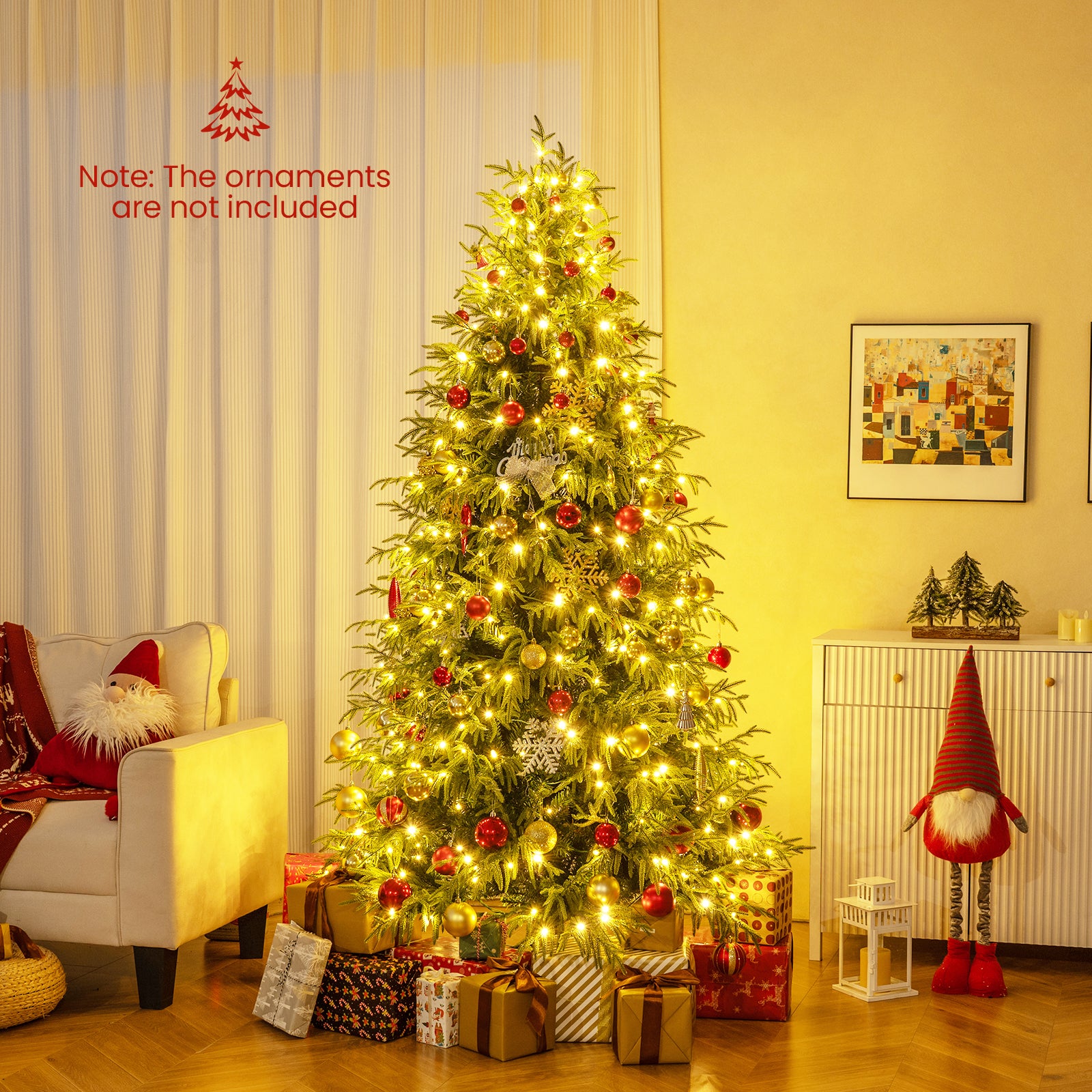 7 Feet Pre-Lit Artificial Christmas Tree Hinged Faux Xmas Tree with Soft Branch Tips Christmas Tree at Gallery Canada