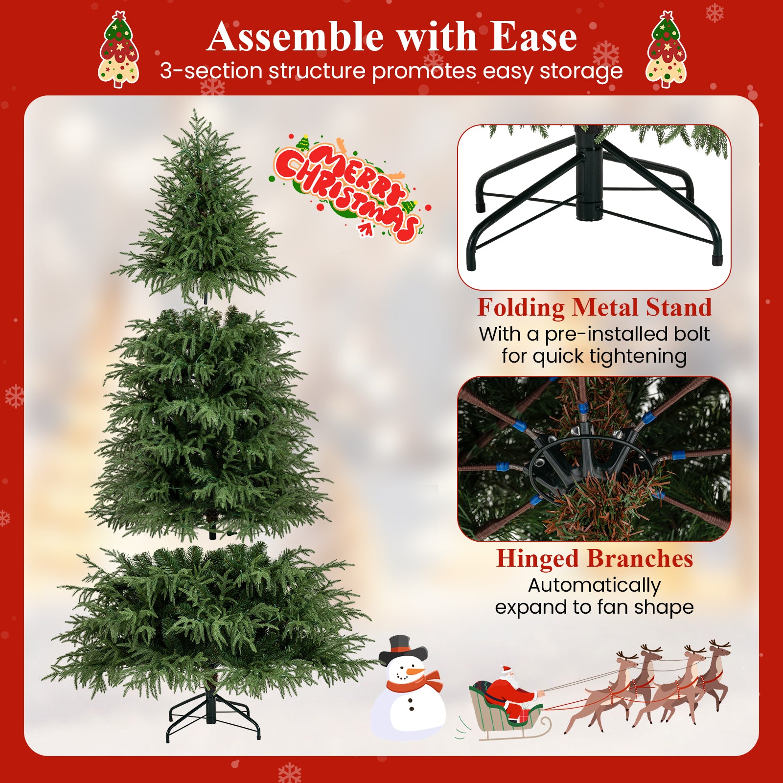 7 Feet Pre-Lit Artificial Christmas Tree Hinged Faux Xmas Tree with Soft Branch Tips Christmas Tree at Gallery Canada