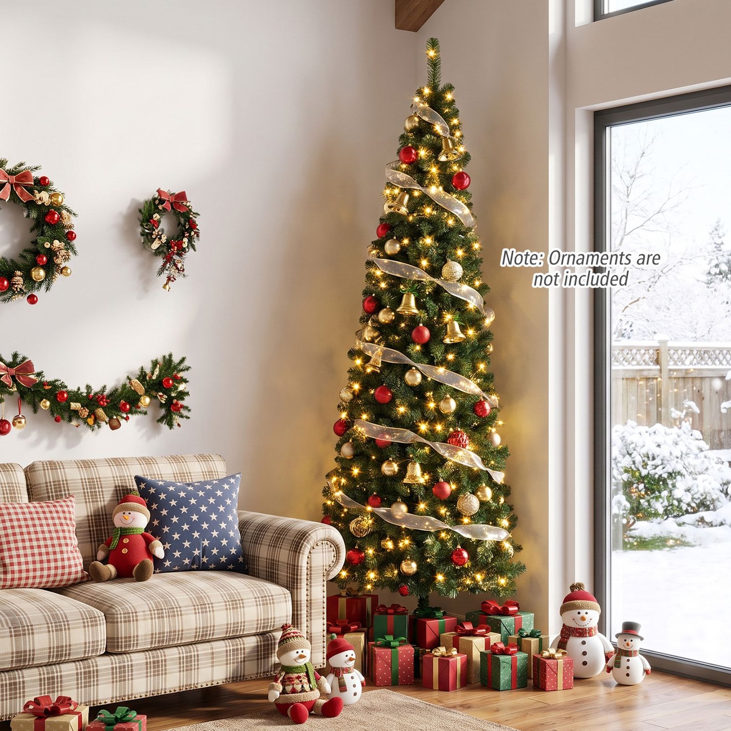 7 Feet Prelit Half-Shape Christmas Tree, 8 Lighting Modes, Green Christmas Tree at Gallery Canada