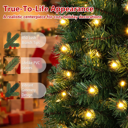 7 Feet Prelit Half-Shape Christmas Tree, 8 Lighting Modes, Green Christmas Tree at Gallery Canada