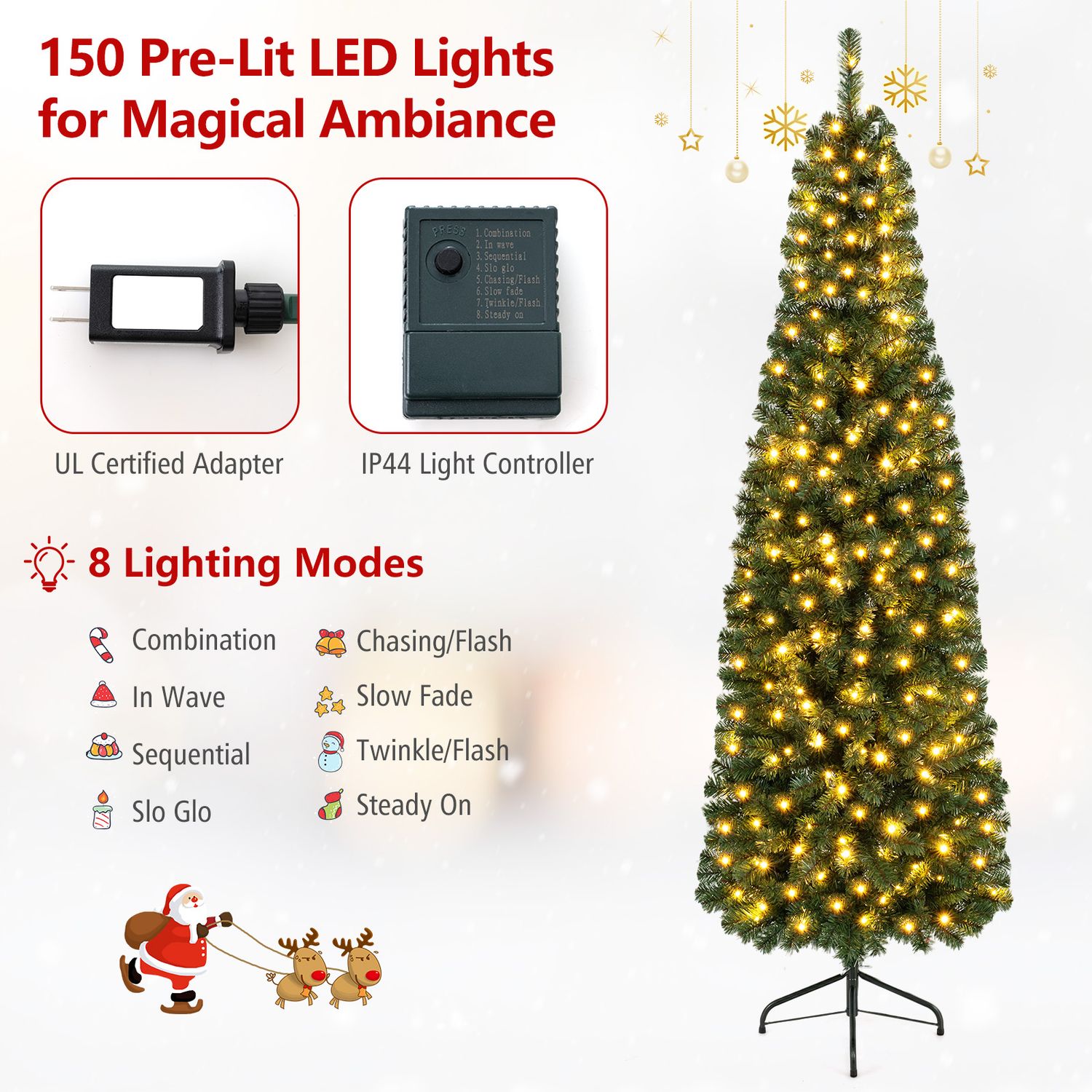 7 Feet Prelit Half-Shape Christmas Tree, 8 Lighting Modes, Green Christmas Tree at Gallery Canada