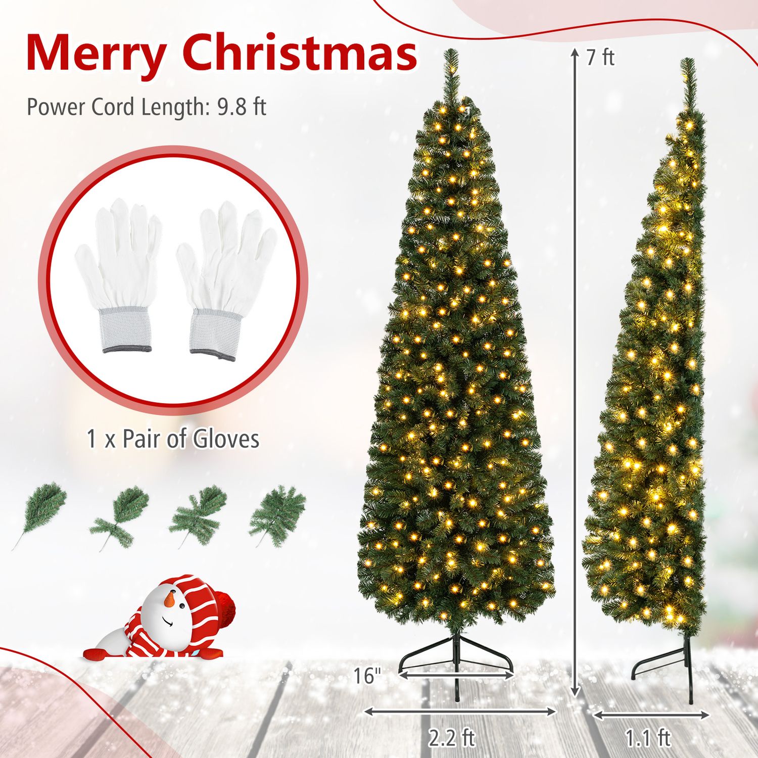 7 Feet Prelit Half-Shape Christmas Tree, 8 Lighting Modes, Green Christmas Tree at Gallery Canada