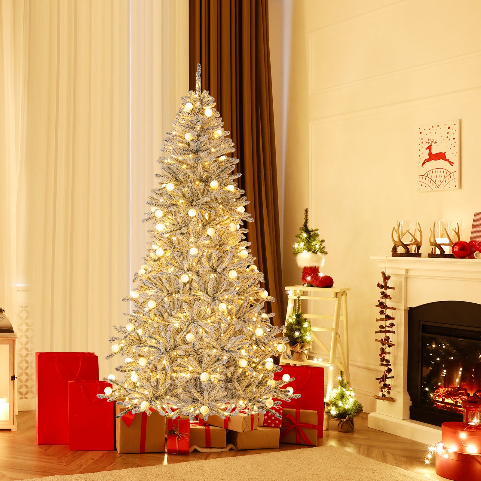 7ft Pre-lit Artificial Christmas Tree, Hinged With Remote, Green Christmas Tree at Gallery Canada