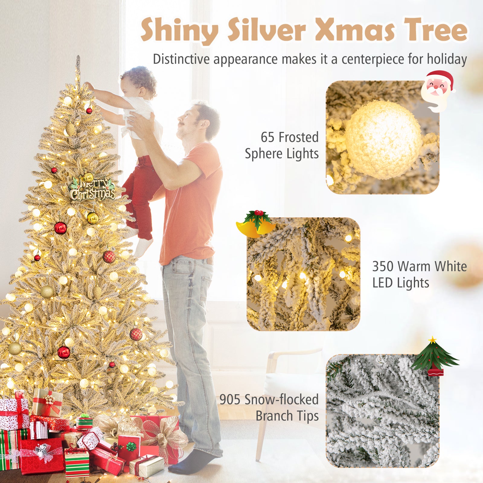 7ft Pre-lit Artificial Christmas Tree, Hinged With Remote, Green Christmas Tree at Gallery Canada