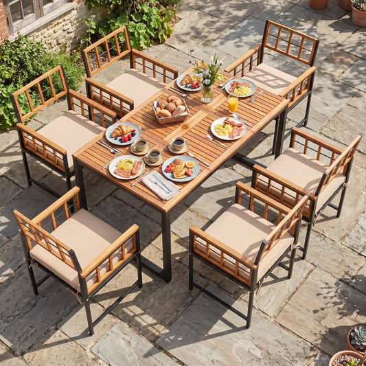 7-Piece Outdoor Dining Set, Table, Chairs, Umbrella Hole, Acacia Wood Patio Dining Sets Natural & Black at Gallery Canada