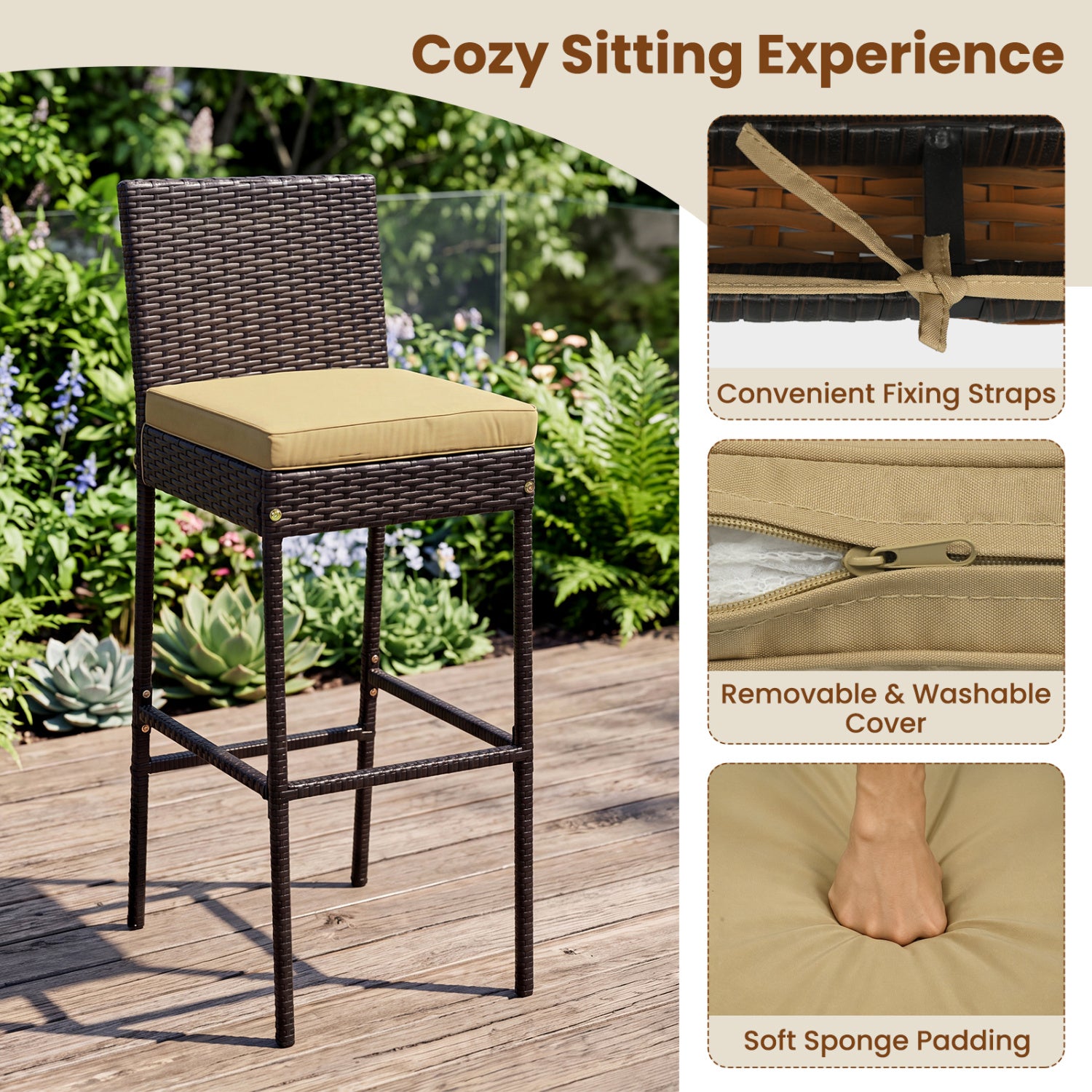 7-Piece Outdoor Wicker Bar Set With Cushioned Stools, Brown Patio Dining Sets at Gallery Canada