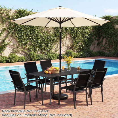 7-Piece Patio Dining Set, 6 Seats, Metal Table & Mesh Armchairs, Black Patio Dining Sets at Gallery Canada