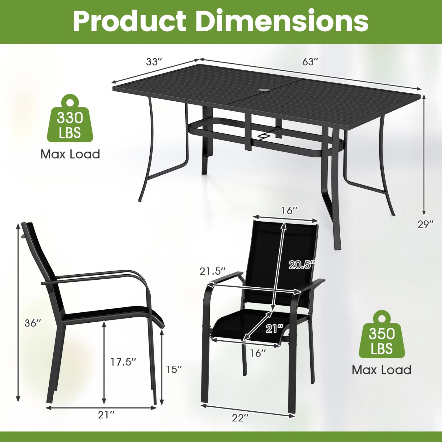7-Piece Patio Dining Set, 6 Seats, Metal Table & Mesh Armchairs, Black Patio Dining Sets at Gallery Canada