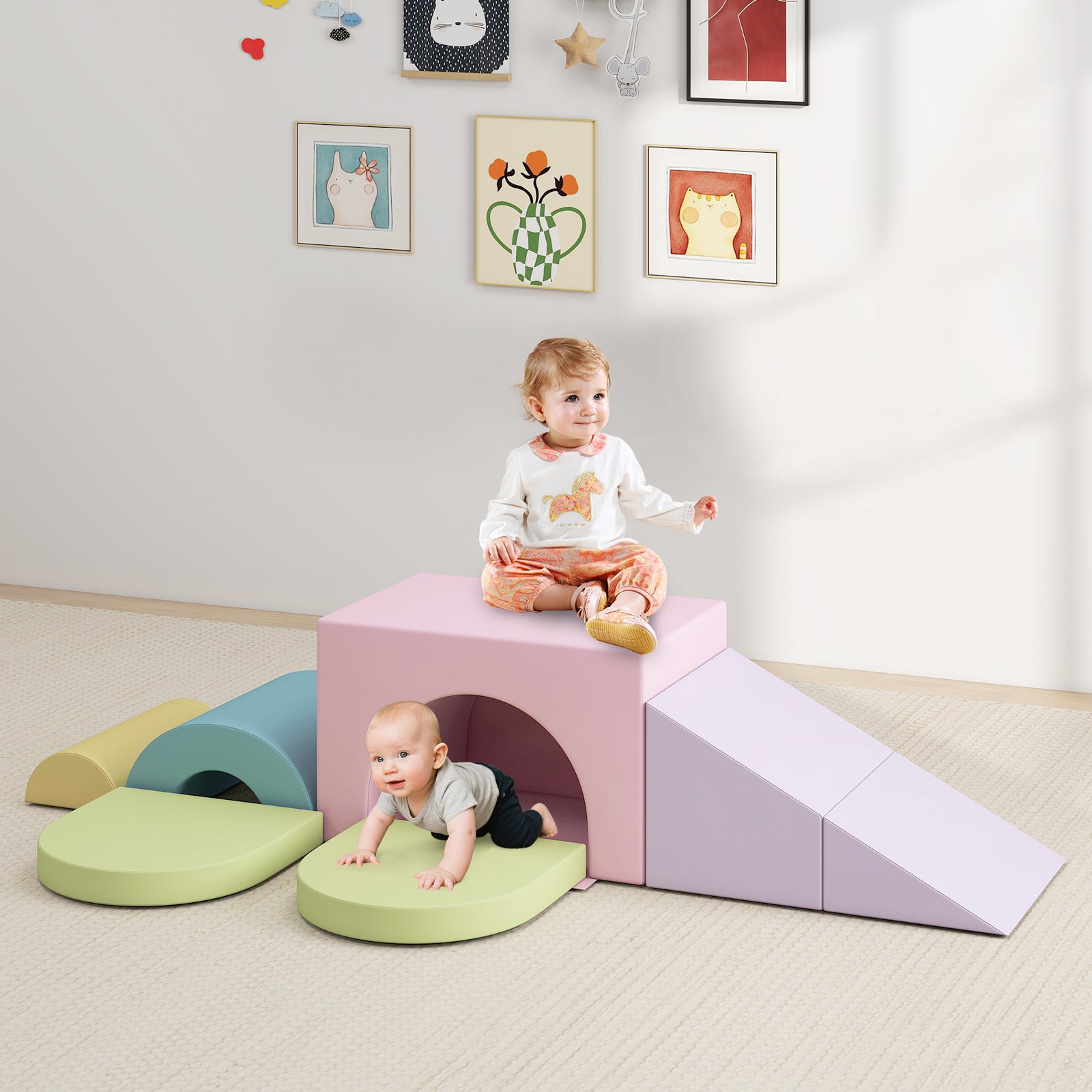 7-Piece Soft Foam Toddler Climbing Blocks Set PU Leather for 1+ Year Old, Light Pink Climbers & Slides at Gallery Canada