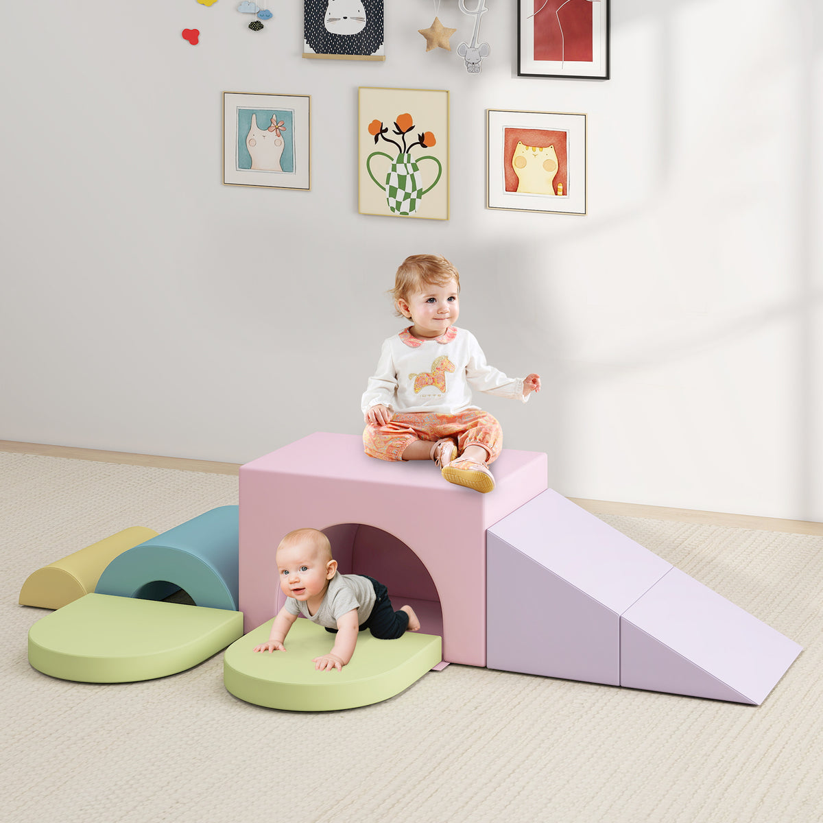 7-Piece Soft Foam Toddler Climbing Blocks Set PU Leather for 1+ Year Old, Light Pink Climbers & Slides at Gallery Canada