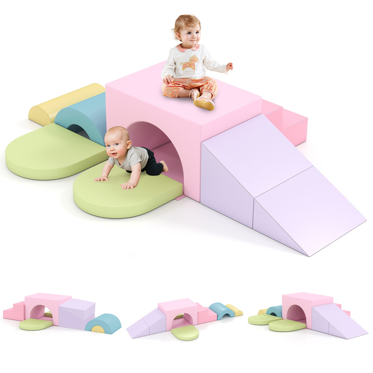 7-Piece Soft Foam Toddler Climbing Blocks Set PU Leather for 1+ Year Old, Light Pink Climbers & Slides at Gallery Canada