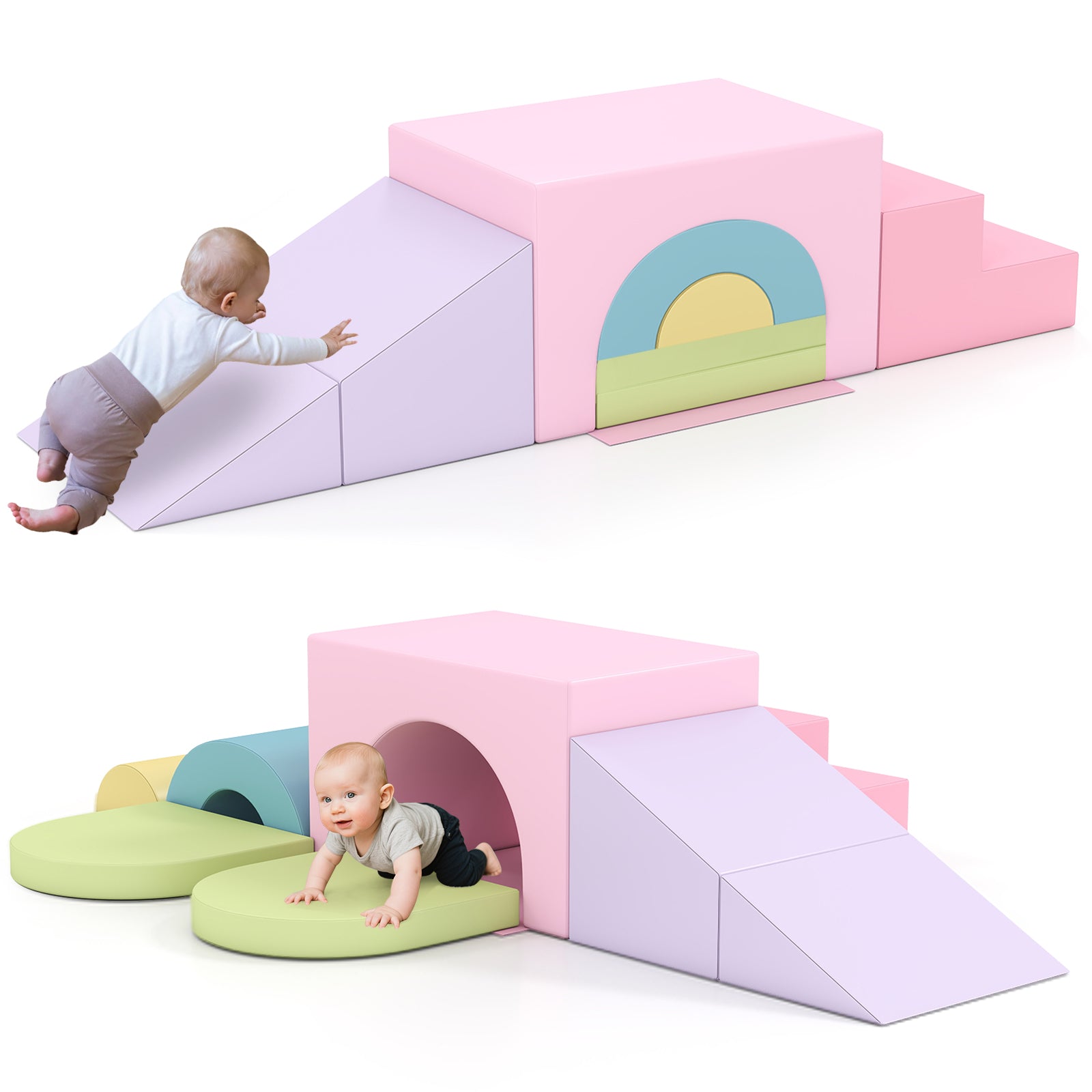 7-Piece Soft Foam Toddler Climbing Blocks Set PU Leather for 1+ Year Old, Light Pink Climbers & Slides at Gallery Canada