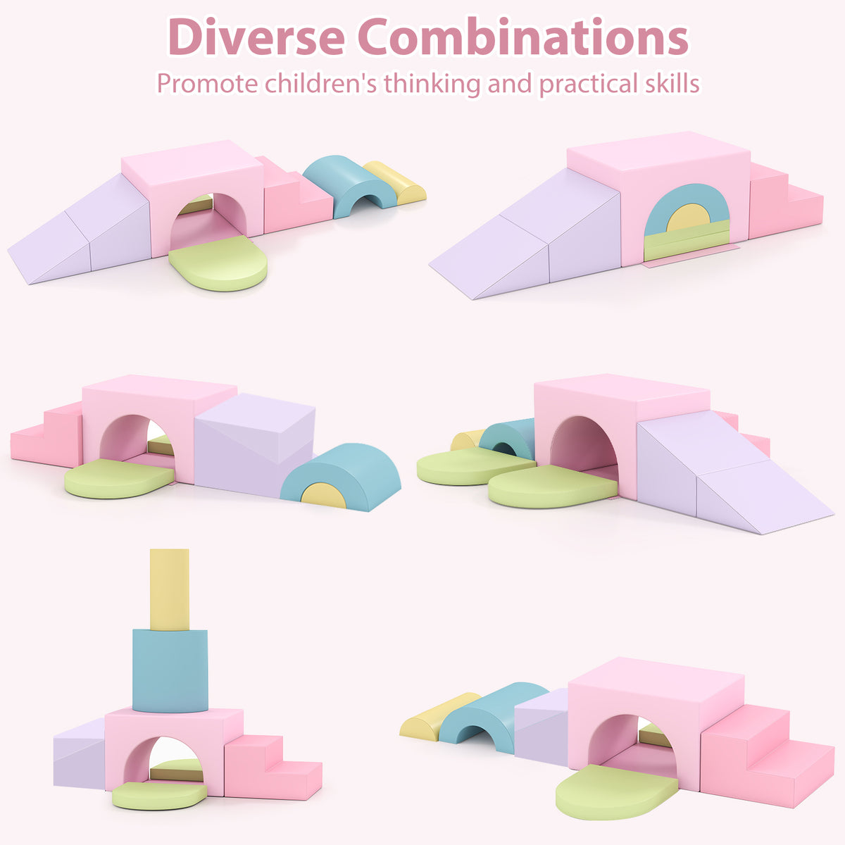 7-Piece Soft Foam Toddler Climbing Blocks Set PU Leather for 1+ Year Old, Light Pink Climbers & Slides at Gallery Canada