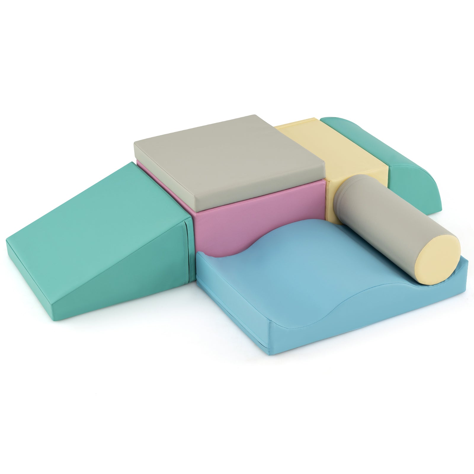 7-Piece Soft Play Equipment, Indoor Foam Climbing Blocks, Blue Climbers & Slides at Gallery Canada