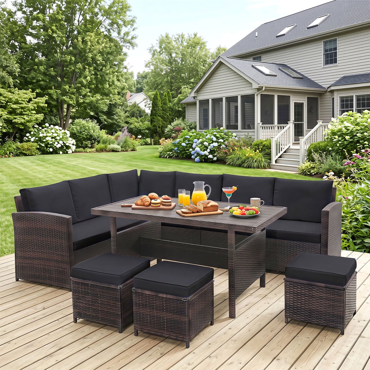 7-Piece Hand-Woven Wicker Patio Set, Black Patio Furniture Sets at Gallery Canada