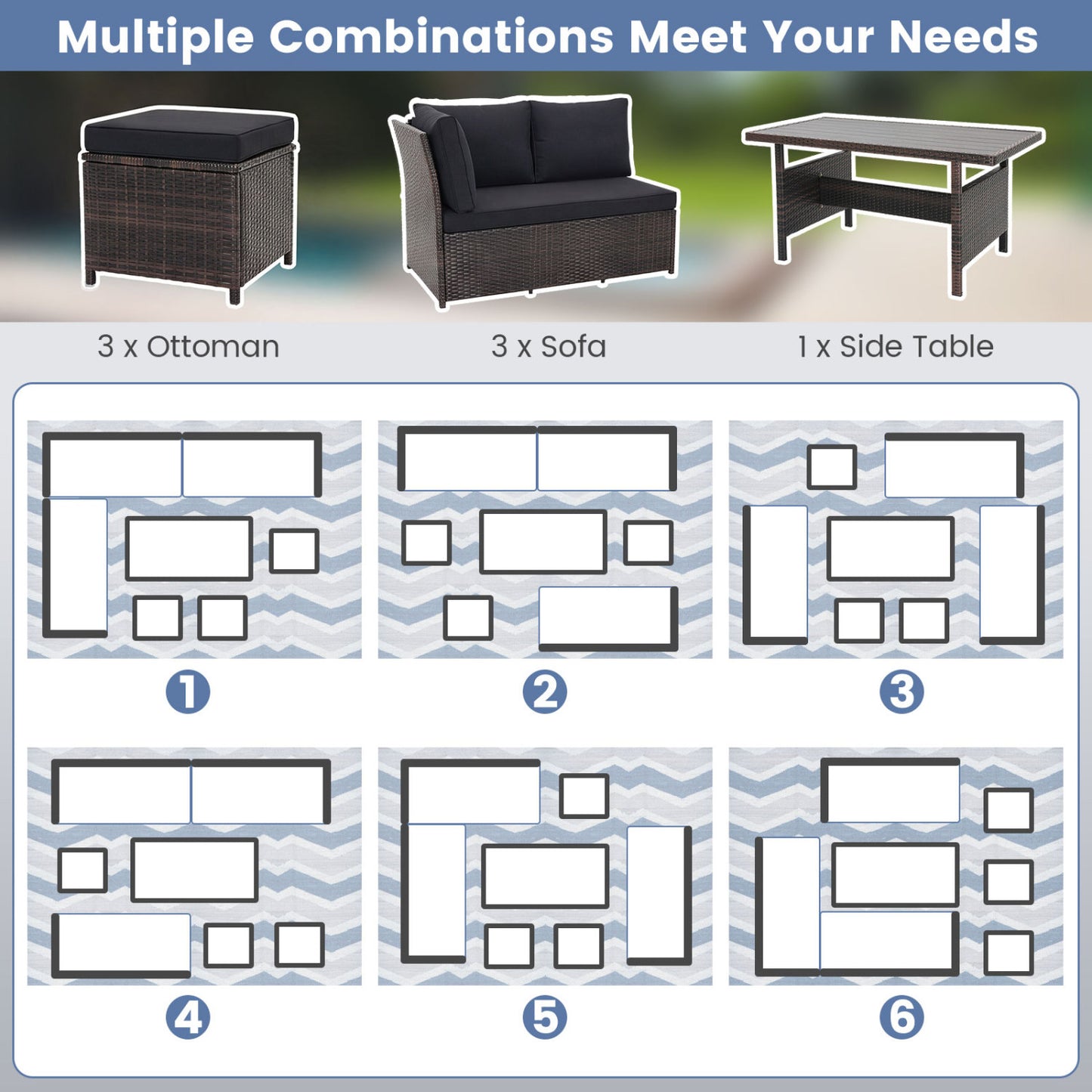 7-Piece Hand-Woven Wicker Patio Set, Black Patio Furniture Sets at Gallery Canada