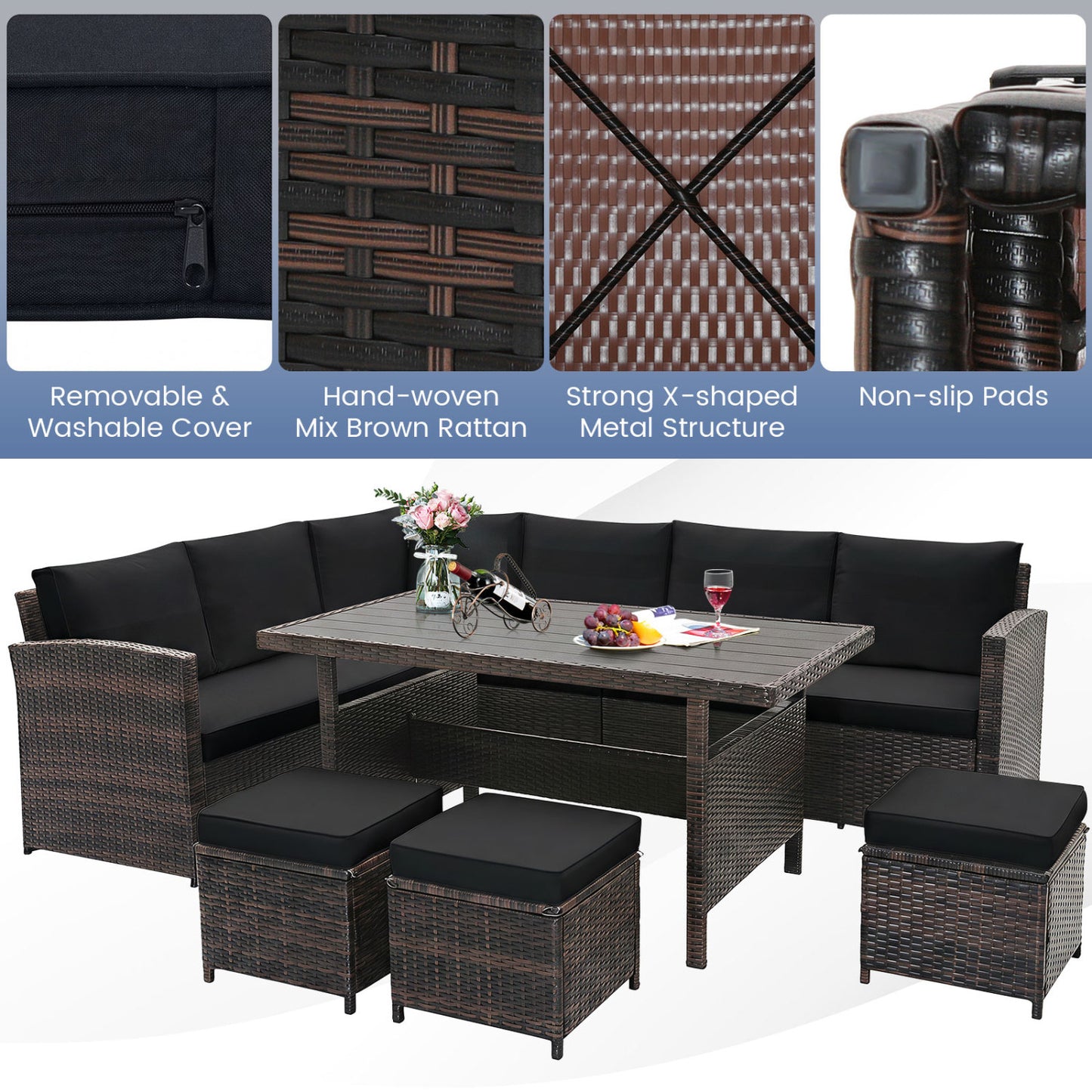 7-Piece Hand-Woven Wicker Patio Set, Black Patio Furniture Sets at Gallery Canada