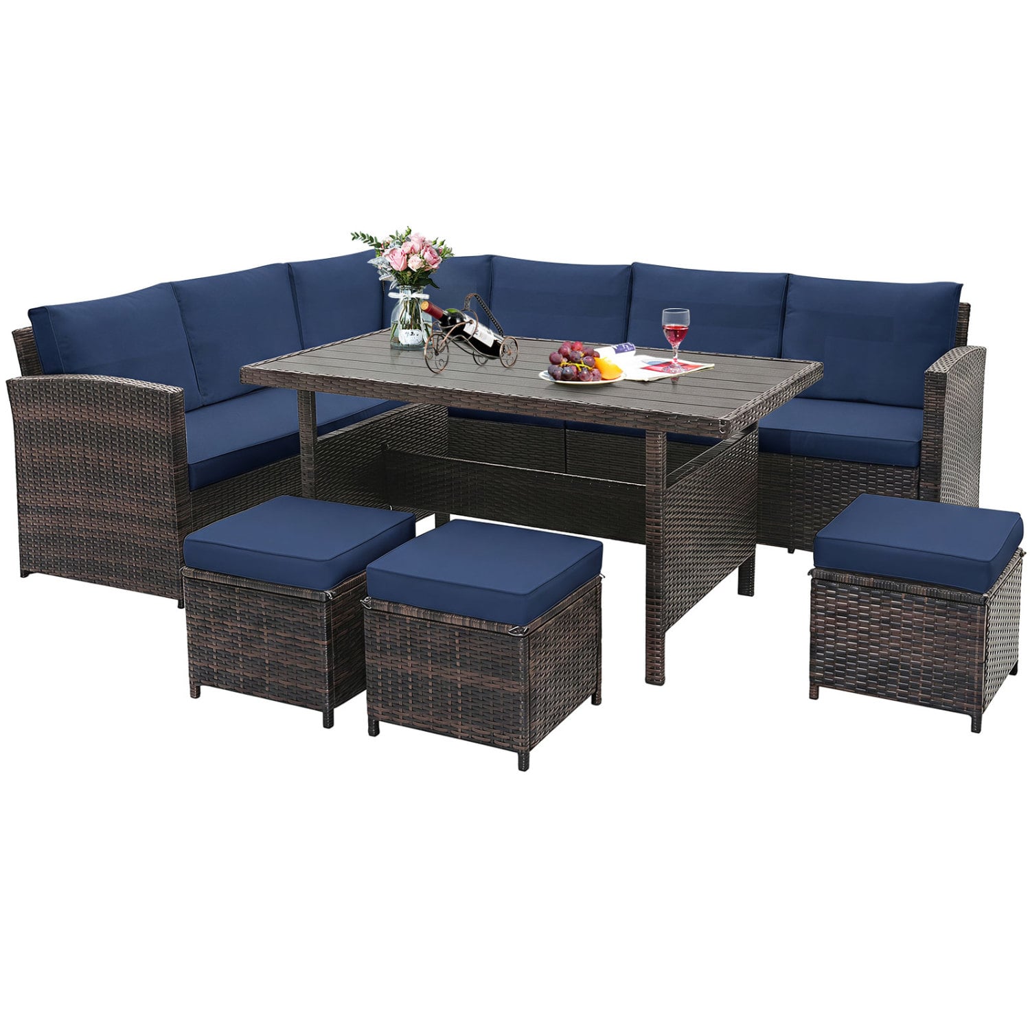 7 Piece Wicker Patio Furniture Set, Blue Patio Furniture Sets Blue at Gallery Canada
