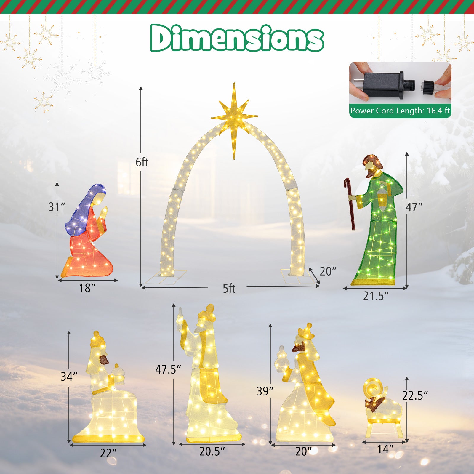 7 Piece Lighted Nativity Scene, 310 Warm White LED Lights Christmas Decor & Accessories at Gallery Canada
