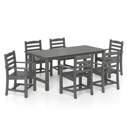 7 Piece Outdoor Dining Set, 67 Inch HDPE Table and 6 Armchairs, Gray Patio Dining Sets Gray at Gallery Canada