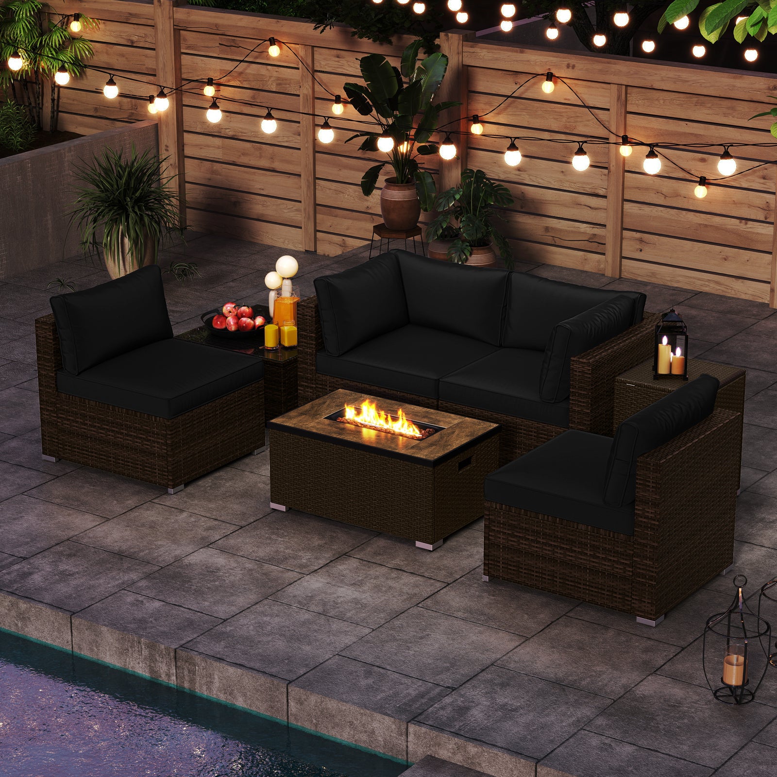 7-Piece Outdoor Furniture Set, 32 Inch Fire Pit Table, Black Patio Furniture Sets at Gallery Canada