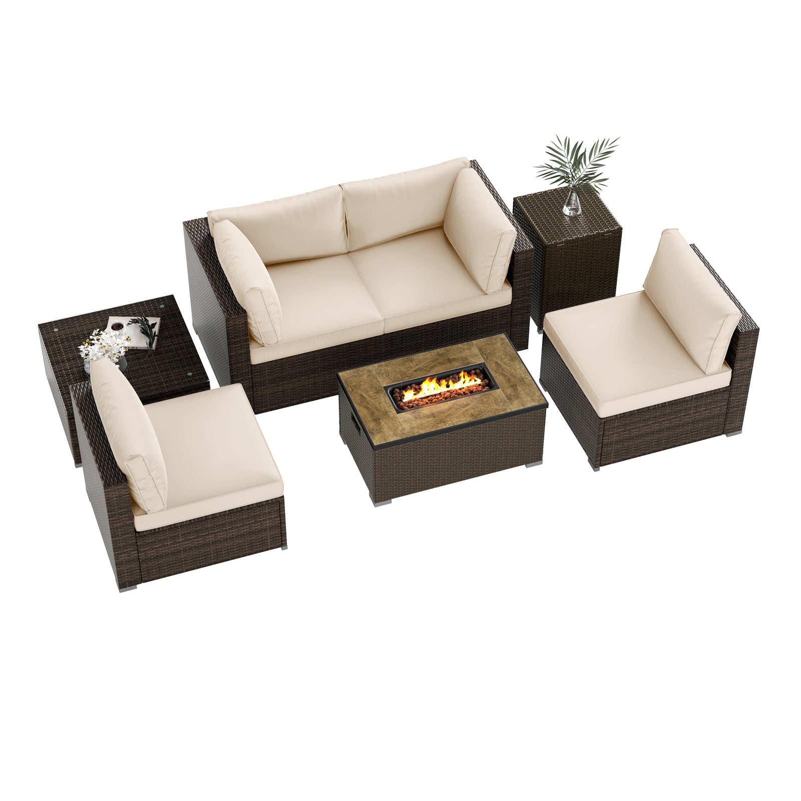 7-Piece Outdoor Furniture Set, 32 Inch Fire Pit Table, White Patio Furniture Sets at Gallery Canada