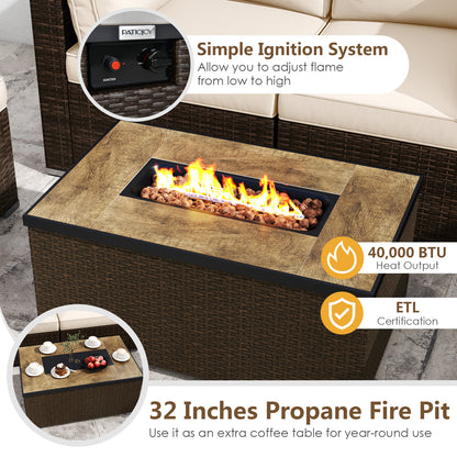 7-Piece Outdoor Furniture Set, 32 Inch Fire Pit Table, White Patio Furniture Sets at Gallery Canada
