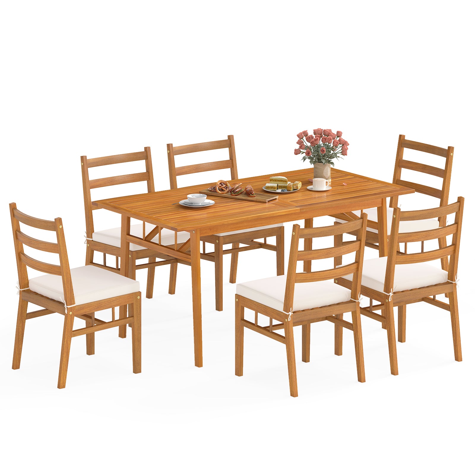 7-Piece Patio Acacia Wood Dining Set, Rectangular Table and Chairs Patio Dining Sets at Gallery Canada