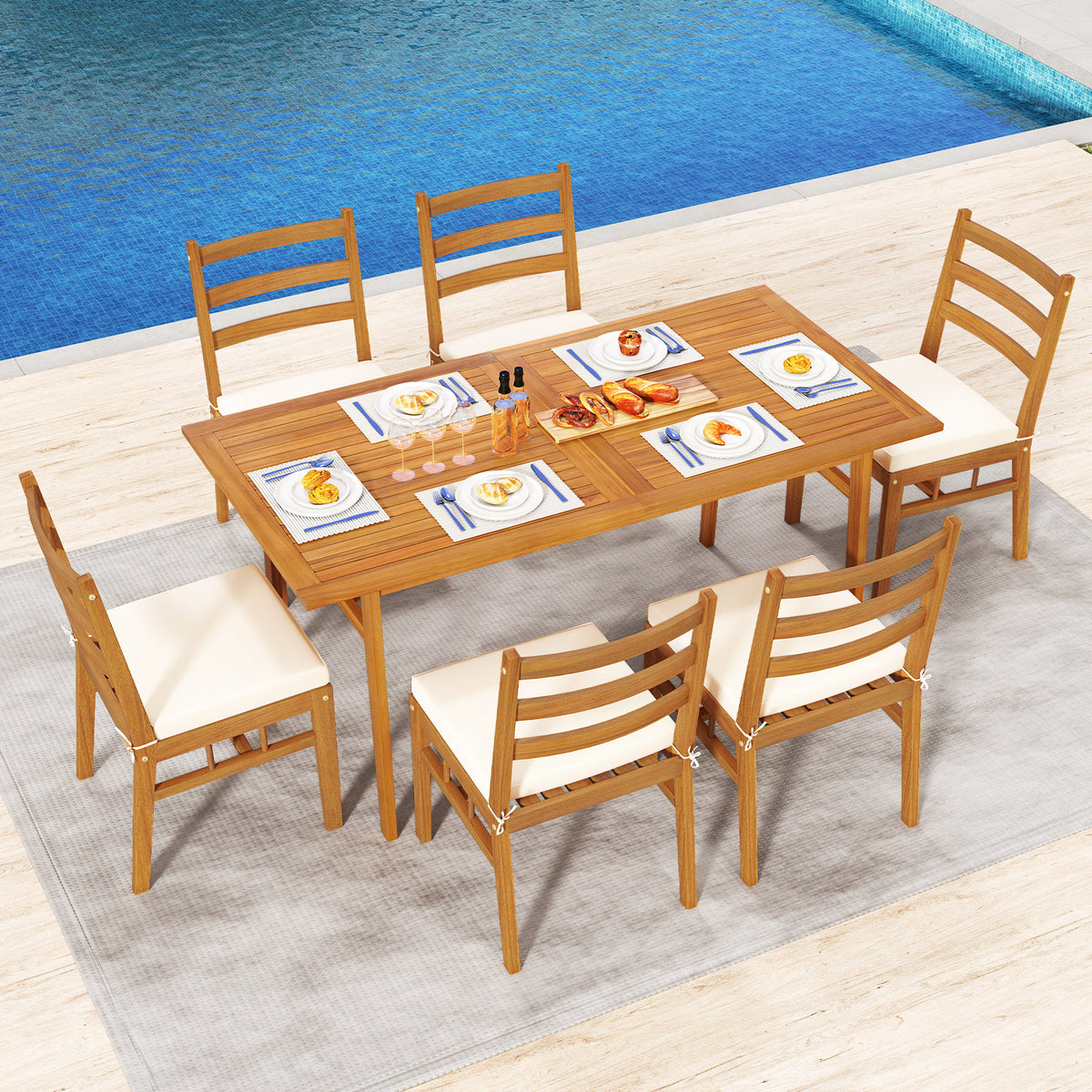 7-Piece Patio Acacia Wood Dining Set, Rectangular Table and Chairs Patio Dining Sets at Gallery Canada
