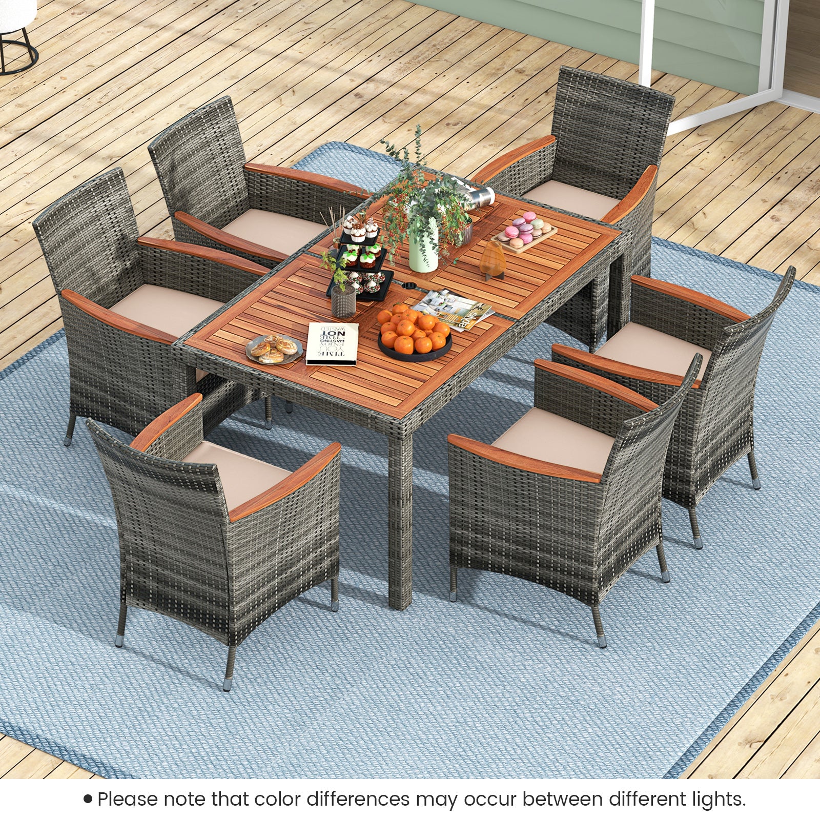 7 Piece Acacia Wood PE Rattan Dining Set, Brown Patio Dining Sets at Gallery Canada