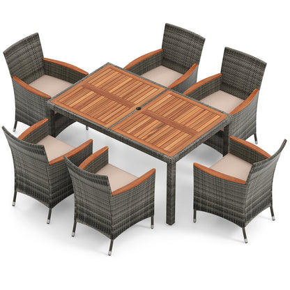 7 Piece Acacia Wood PE Rattan Dining Set, Brown Patio Dining Sets Brown at Gallery Canada
