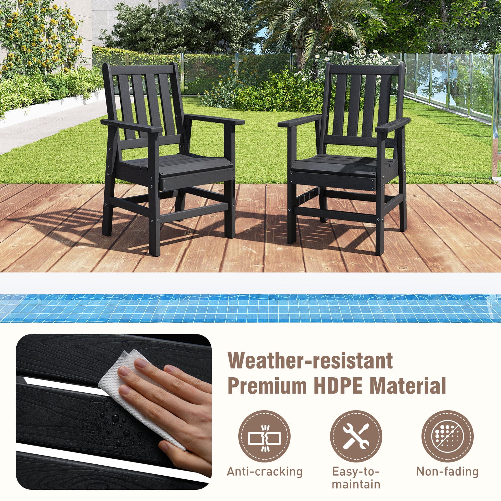 7 Piece Patio Dining Set, Outdoor HDPE Weather Resistant, Black Patio Dining Sets at Gallery Canada