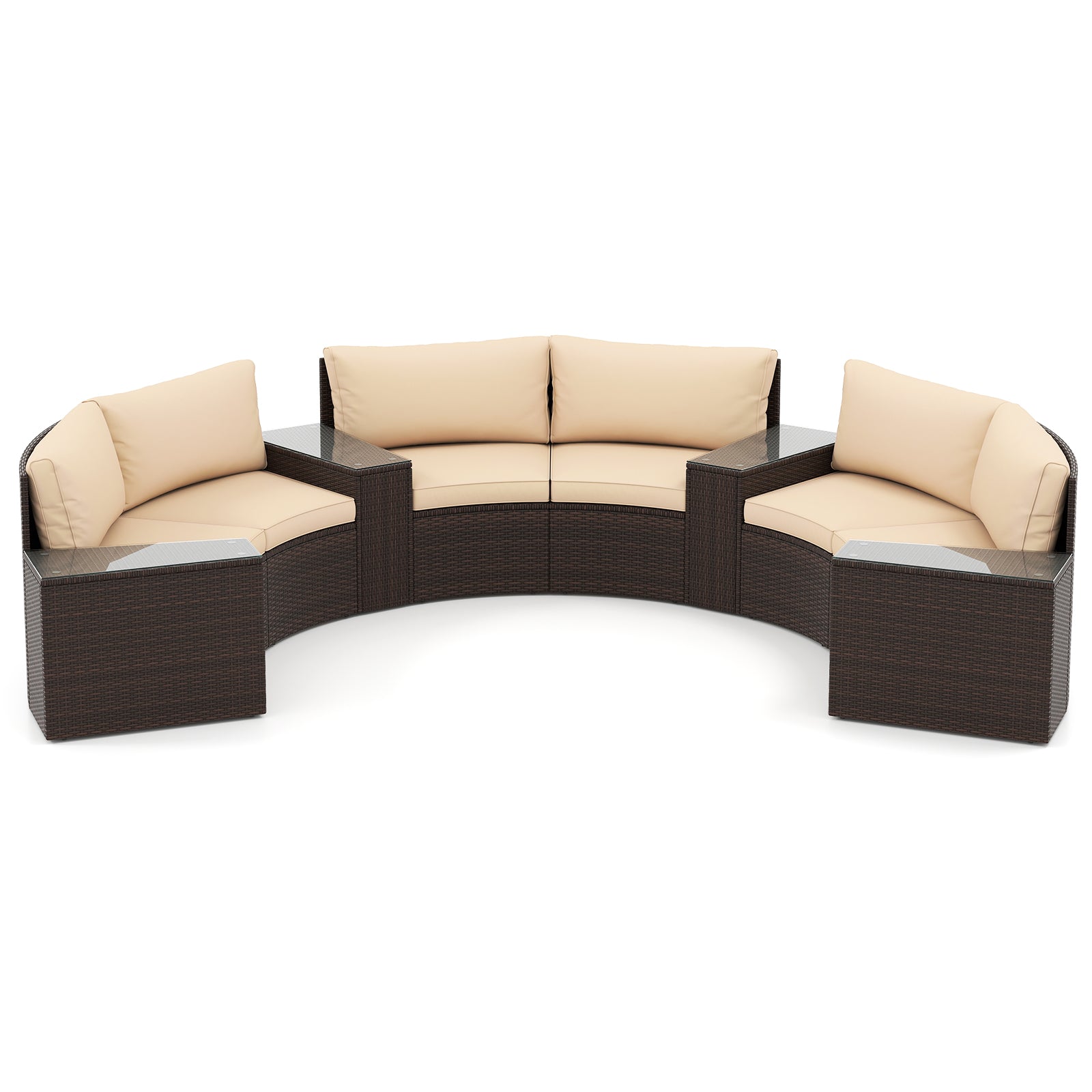 7-Piece Patio Furniture Set, PE Rattan Half-Moon Sofa, Brown Patio Furniture Sets at Gallery Canada